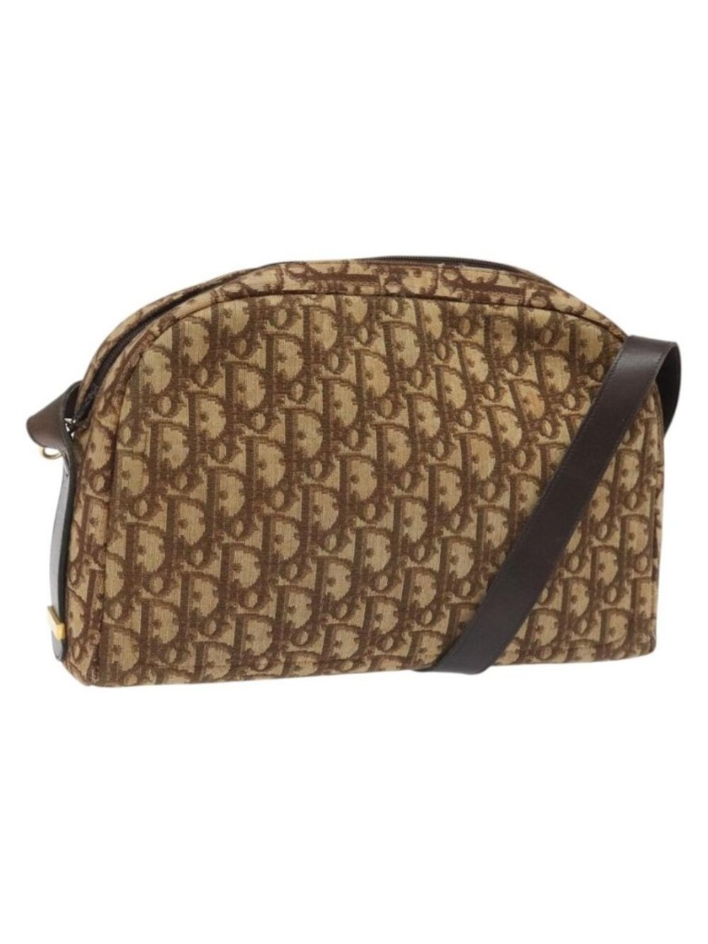 Authentic Christian Dior Trotter Canvas Shoulder Bag Brown Gold
